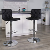 Flash Furniture Contemporary Tufted Black Vinyl Adjustable Height Bar Stool with Chrome Base CH-112080-BK-GG